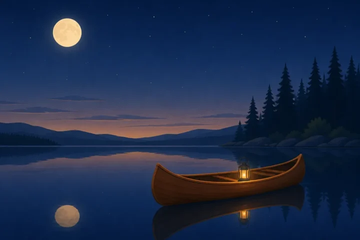 The Military Sleep Method: Steps, Origin and Whether It Works Wooden canoe drifting on a still lake at dusk, the calm image used in the military sleep method